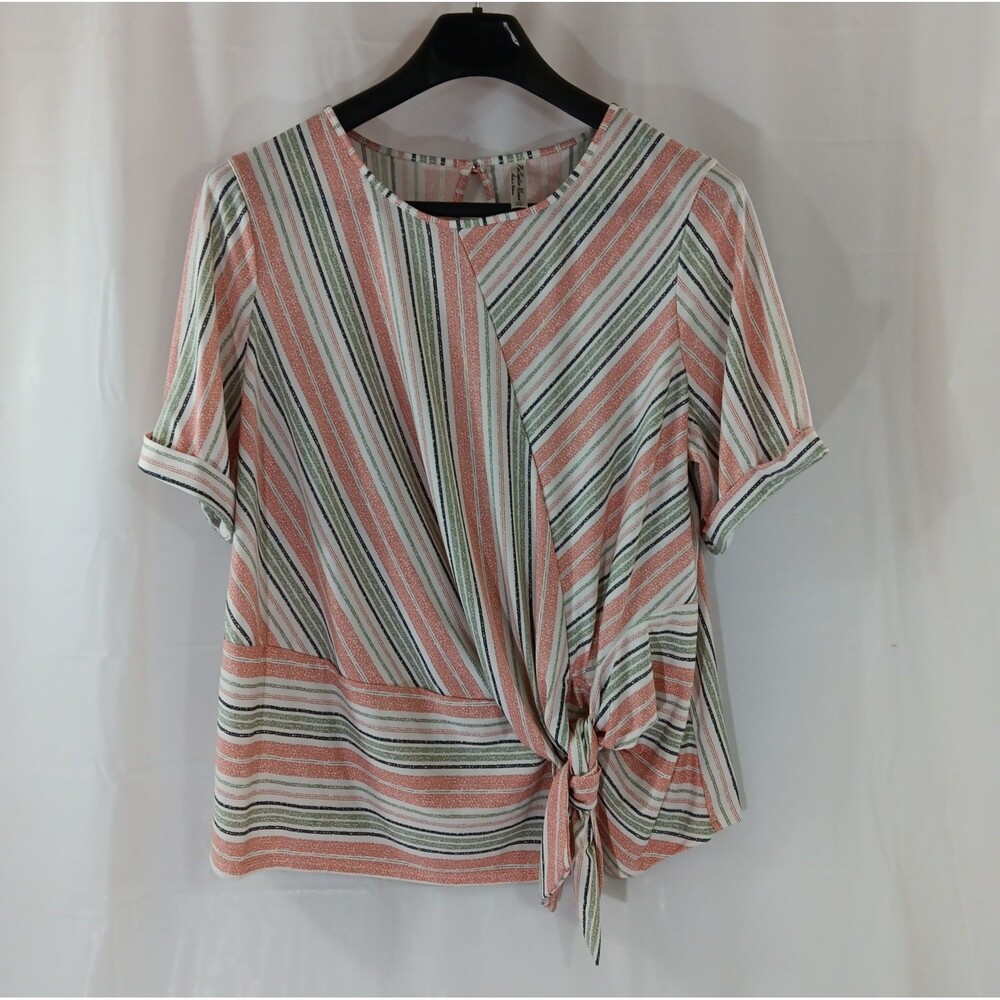 Per Seption Women Blouse Women's Size 2X Striped Ties At Hip Multicolor